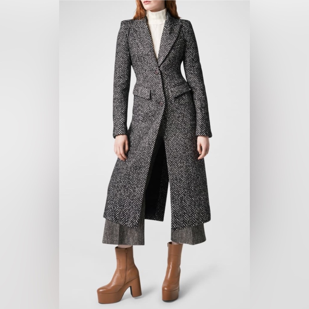 Smythe Black and White Pagoda Brando  Herringbone Trench Coat